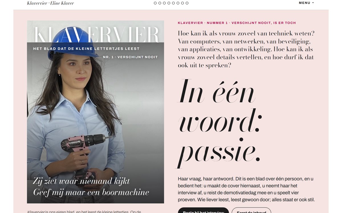 Voorpagina van het interactieve magazine Klavervier, met een omslagfoto die de bezoeker zelf samenstelt